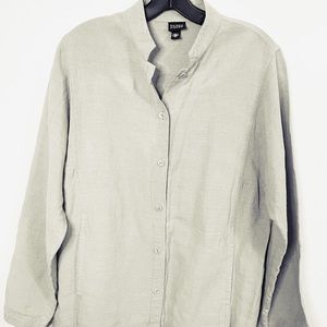 Eileen Fisher linen blend gray tunic blouse Sz M pockets banded collar Lagen
